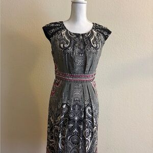 ECI Gray and Black Midi Dress with Pink Accents